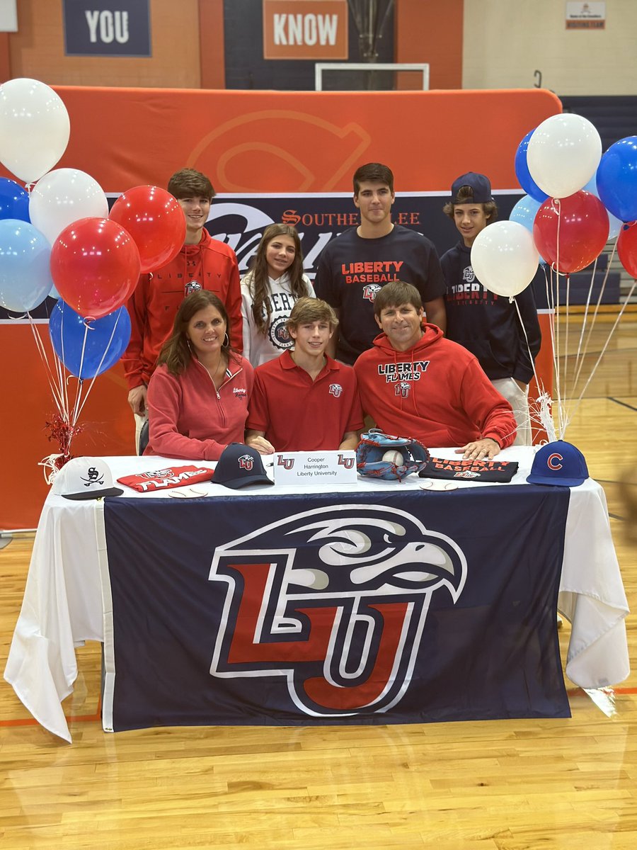SLBaseball's tweet photo. We’re proud of Cooper Harrington for signing with @LibertyBaseball today! Looking for a big senior year on the mound from our ace! @THarrington1969 https://t.co/8Hcobk0iDH