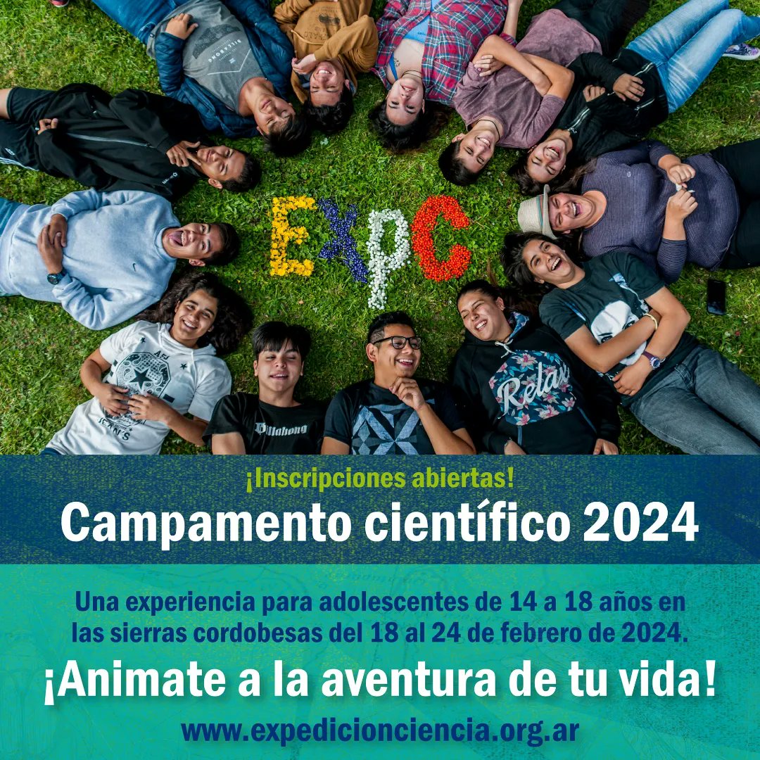 📣 ¡Lanzamos la convocatoria Expedición Ciencia 2024!

Si tenés entre 14 y 18 años y sos una persona curiosa, esta expedición es para vos:  ciencia, juegos, desafíos y amistad en un campamento inolvidable.

ℹ️ Toda la info en bit.ly/InscripcionesE…