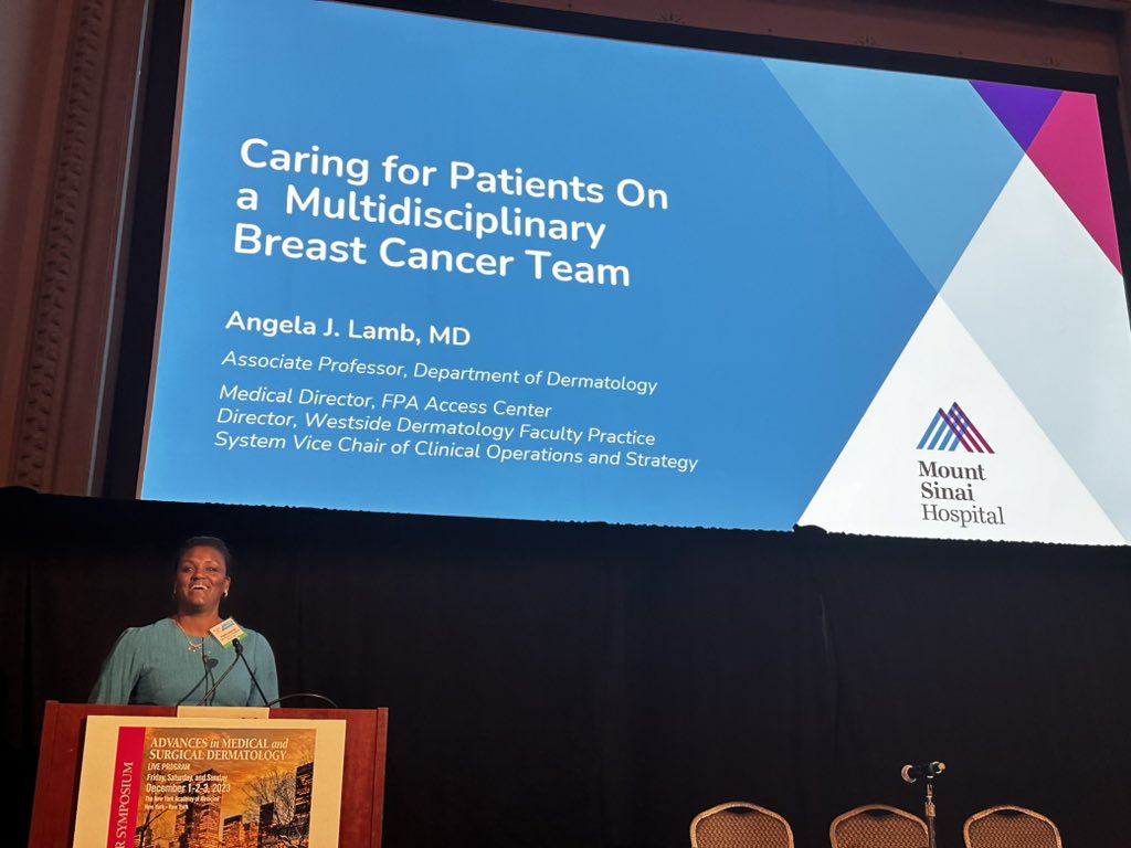 Caring for Patients on a Multidisciplinary Breast Cancer Team” &amp; treatment of radiation induced skin changes and hair loss explored by <a href="/AngelaLambMD/">Angela Lamb, MD</a>
<a href="/EmmaGuttman/">Emma Guttman-Yassky</a> <a href="/IcahnMountSinai/">Icahn School of Medicine at Mount Sinai</a>  #DermWinterSymposium23 #excellence #patientcare