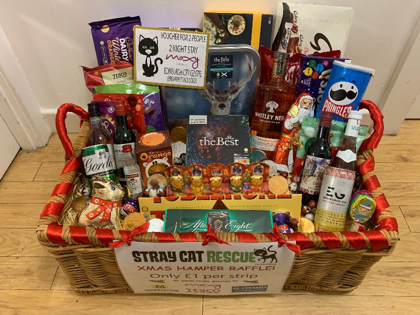 scrfife's tweet photo. This year's BUMPER XMAS SCRF HAMPER includes a 
2 night stay for 2 people at the Moxy Hotel in Edinburgh City Centre inc. breakfast! plus a whole host of Xmas treats, choccies &amp; festive spirit! (seepic!)https://t.co/8vtsUx7oqi
#stray #cat #cats #rescue #fife #raffle #xmas #hamper https://t.co/4VmiiYgCVG