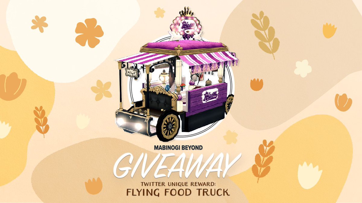 ⚠ Giveaway Alert Milletians ⚠
Mabinogi Beyond Giveaway!

Date: 12/01 - 12/08

Reward: 
15 Winners will be rewarded with: Flying Food Truck 🍔

To Enter:
- Follow our Mabinogi Twitter
- Like this Giveaway post
- Reply below with: #MabinogiBeyond