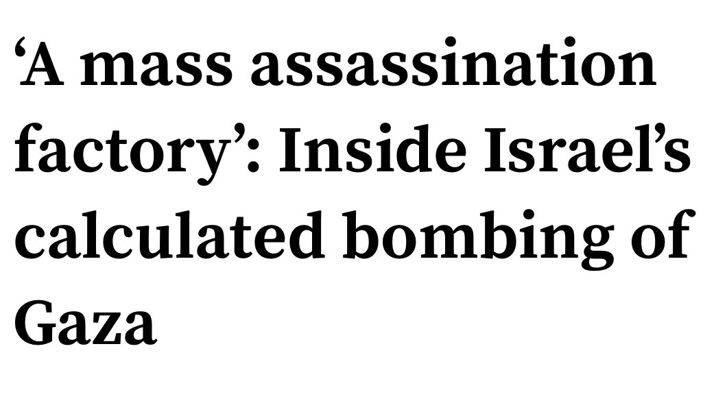 @mutalenkonde <a href="/Jessicalessin/">Jessica Lessin</a> <a href="/theinformation/">The Information</a> <a href="/jeffadoctor/">Jeff Doctor</a> <a href="/animikii/">Animikii</a> Israel is now using AI to *automate* the “generation” of targets

This #ArtificialIntelligence has created a "mass assassination factory,” per a former intelligence officer

And to add insult, it’s called “Habsora,” or “The Gospel”

972mag.com/mass-assassina…

<a href="/972mag/">+972 Magazine</a> <a href="/yuval_abraham/">Yuval Abraham יובל אברהם</a>