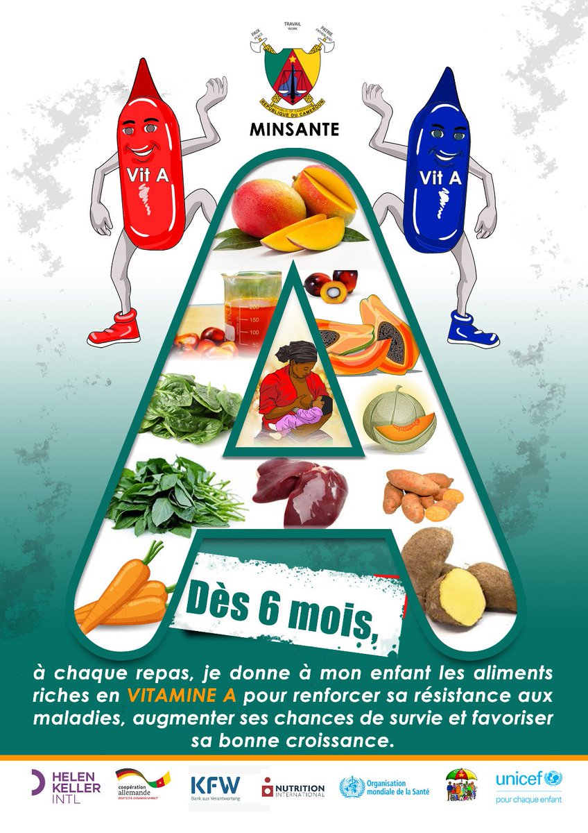Raoul_Cheudjio's tweet photo. A chaque repas donnons des aliments riches en vitamine A à nos enfants afin de renforcer leur système immunitaire et de favoriser leur croissance
#sasnimdec2023 
#sasnim22023 
@MinsanteCMR 
@DrManaouda https://t.co/e9XlyzbZrC