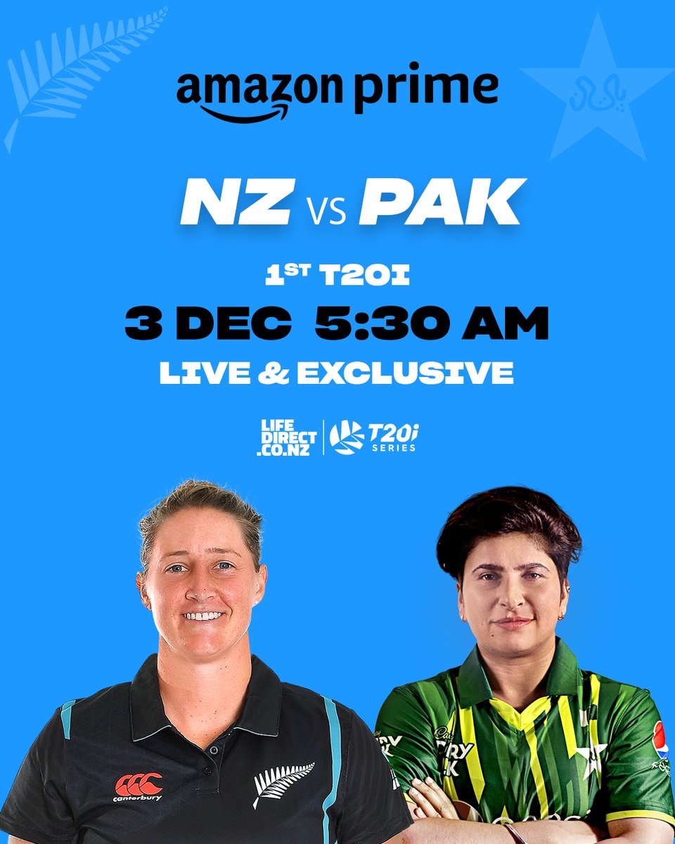 ready for an electrifying game? 🔥🏏

watch #NZvsPAK Women’s 1st T20 International on Dec 3, LIVE and exclusive only on Prime Video!

#CricketOnPrime