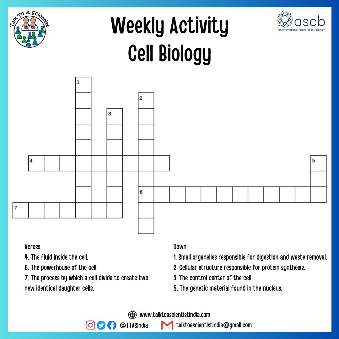 TTASIndia's tweet image. Ready for a brainy challenge?🧠
Our Season 14 Crossword Puzzle is here, wrapping up our journey through the human cell!🧩 
Can you answer or complete the puzzle?🤔
Download now and showcase your cell biology prowess!🔬 
#weeklyactivity #ScienceChallenge #TTASSeason14 #scicomm
