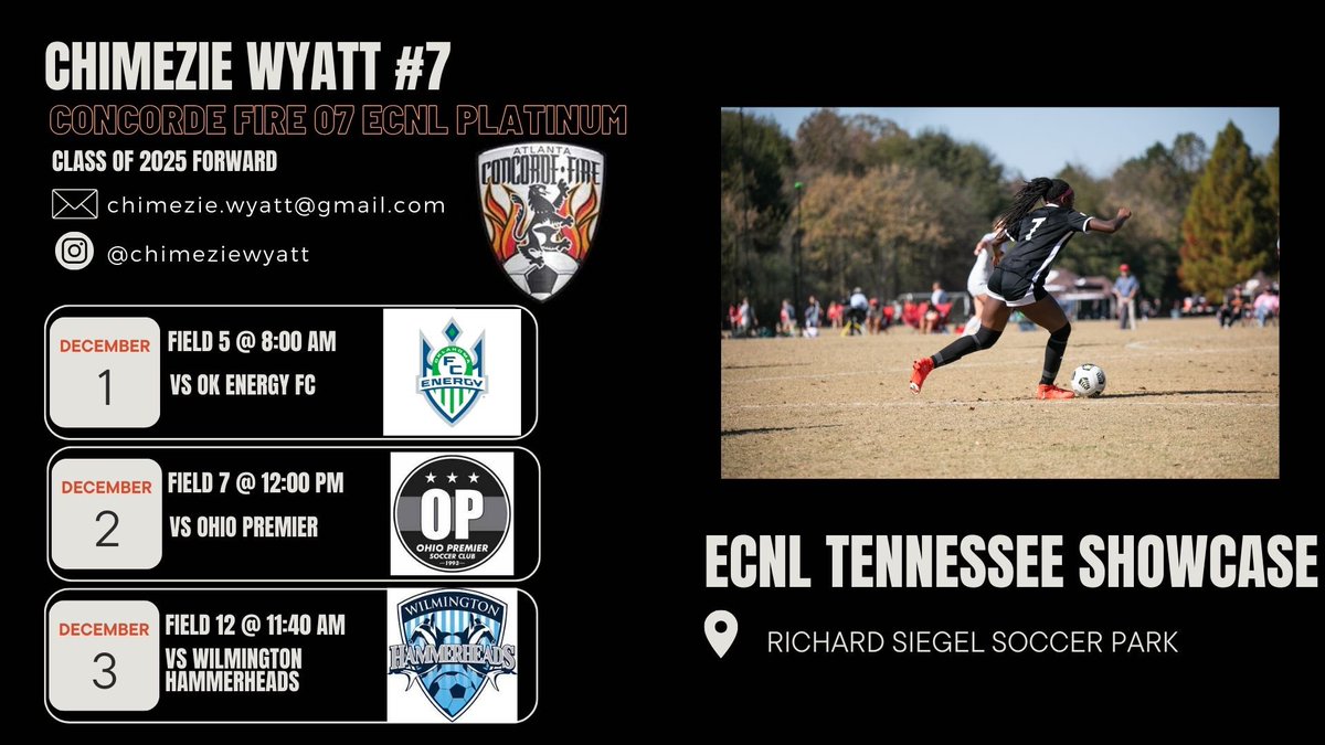 🚨SCHEDULE UPDATE🚨

Tomorrow (Dec. 2), you can find <a href="/Concorde07G/">Concorde Fire Platinum ECNL 06/07</a> and I on Field 7 at 12PM 🔥.

Thank you <a href="/ECNLgirls/">ECNL Girls</a> for the communication. #ready

<a href="/ImYouthSoccer/">ECNL/GA/Recruiting/College Soccer</a> <a href="/ConcordeSoccer/">Concorde Fire Soccer</a> <a href="/TopDrawerSoccer/">TopDrawerSoccer</a> <a href="/PrepSoccer/">Prep Soccer ⚽️</a> @SoccerMomInt