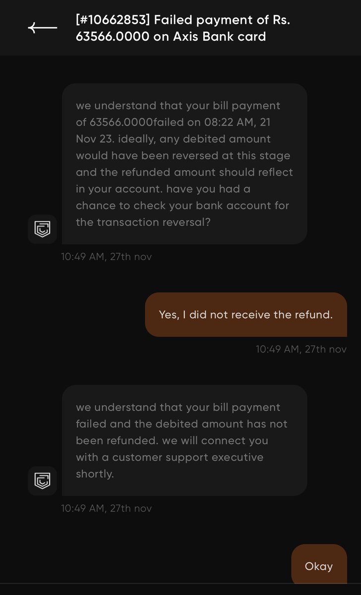 itsmee_Maddy's tweet photo. @CRED_club  Ticket # 10662853, it’s been 10 days am waiting for amt to be refund.
 CRED team please take it as a priority. Tried to reach customer support &amp; all of them have promised that refund will b initiated.
committed dates (24,27,30/11 &amp; 1/12) provided my statement as well https://t.co/osbfpCsdkM