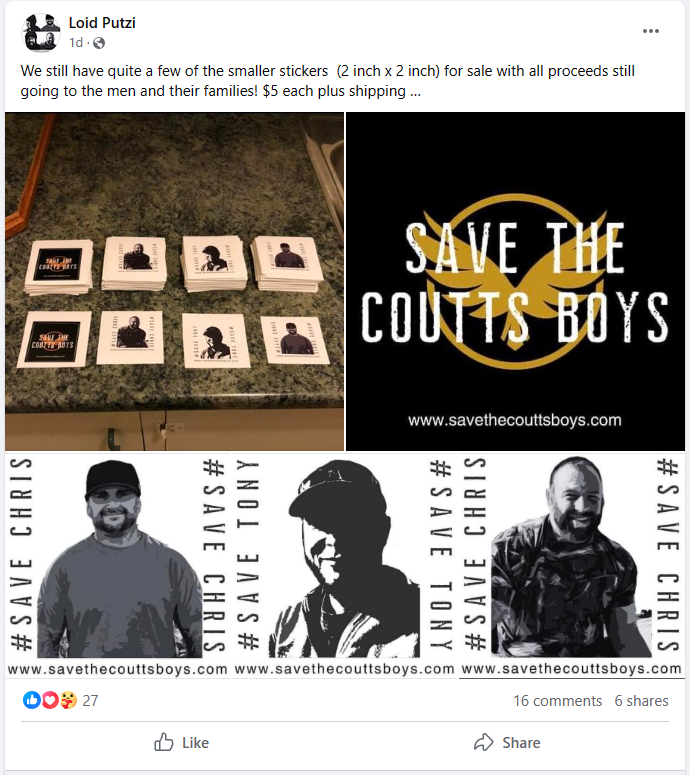 JasonLavigneAB's tweet photo. Make sure you pick up some stickers and help out our friend Loid Putzi as he selflessly raises money for Chris, Tony, and Chris.
To get your stickers visit
https://t.co/oYQnSBCJH1
#SaveChris #SaveTony #SaveChris https://t.co/1mF4smpyih