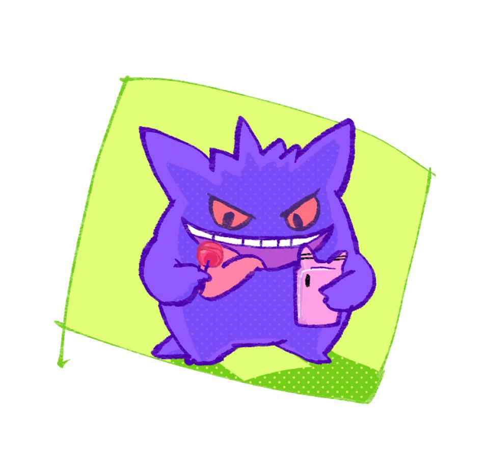 gengar pokemon (creature) no humans tongue holding solo food phone  illustration images