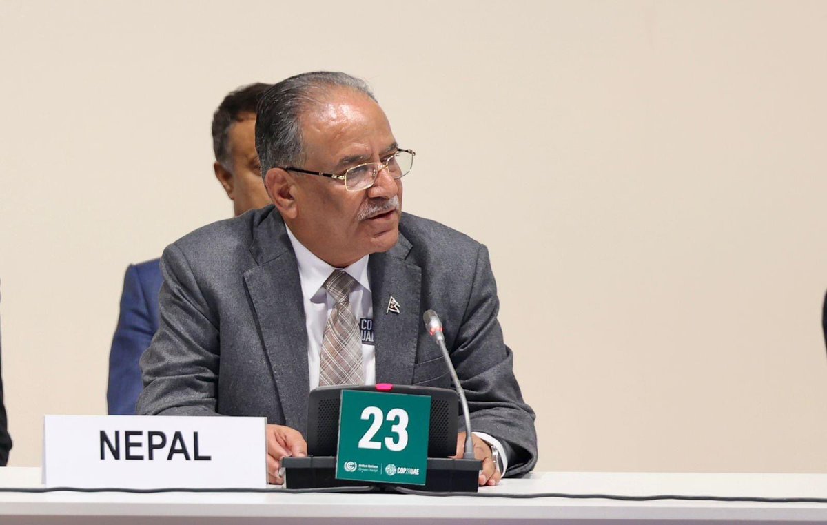 PM_nepal_'s tweet photo. प्रधानमन्त्री पुष्पकमल दाहाल ‘प्रचण्ड’ले जलवायु परिवर्तन सम्बन्धी संयुक्त राष्ट्रसंघीय सम्मेलनलाई नेपालले अवसरको रुपमा प्रयोग गर्ने बताउनुभएको छ । https://t.co/ck2DNPAbjB