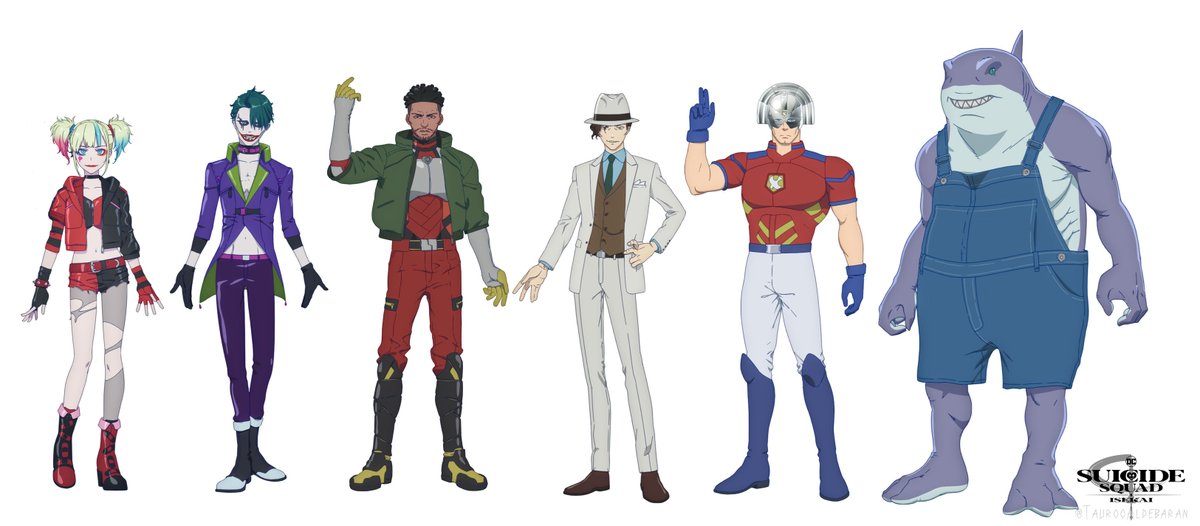 Character design for #SuicideSquadISEKAI 
Harley, Joker, Deadshot, Clayface, Peacemaker & King Shark