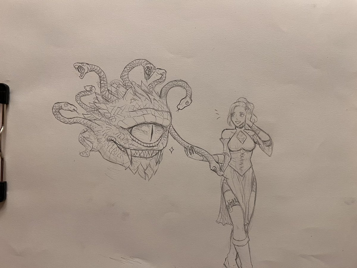 My 15yr old, who is our party’s wizard, got charmed by a beholder tonight… so she drew this: