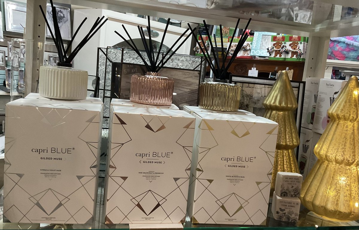 Festive ✨ Gilded Muse Diffusers from #CapriBlue ✨ Choose from citrus & violet haze, pink grapefruit & prosecco, exotic blossom & basil ✨  #GiftGivingSimplified #Gifts #GiftShop #ShopLocal #CaldwellNJ 🇺🇸 #SmithCoGifts 💙