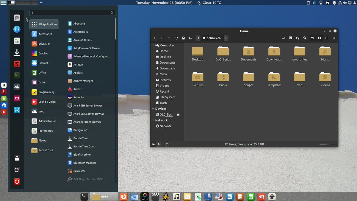 DeLinuxCo's tweet photo. New ISO of DeLinuxCo, 23.0.3-231130. Additional launcher panel, auto detecting of scanners and printers, kernel 6.6 DOWNLOAD > https://t.co/dyKdd4fwku #DeLinuxCo #Manjaro #CinnamonDesktop #Linux #ArchLinux https://t.co/r7rD5K5014