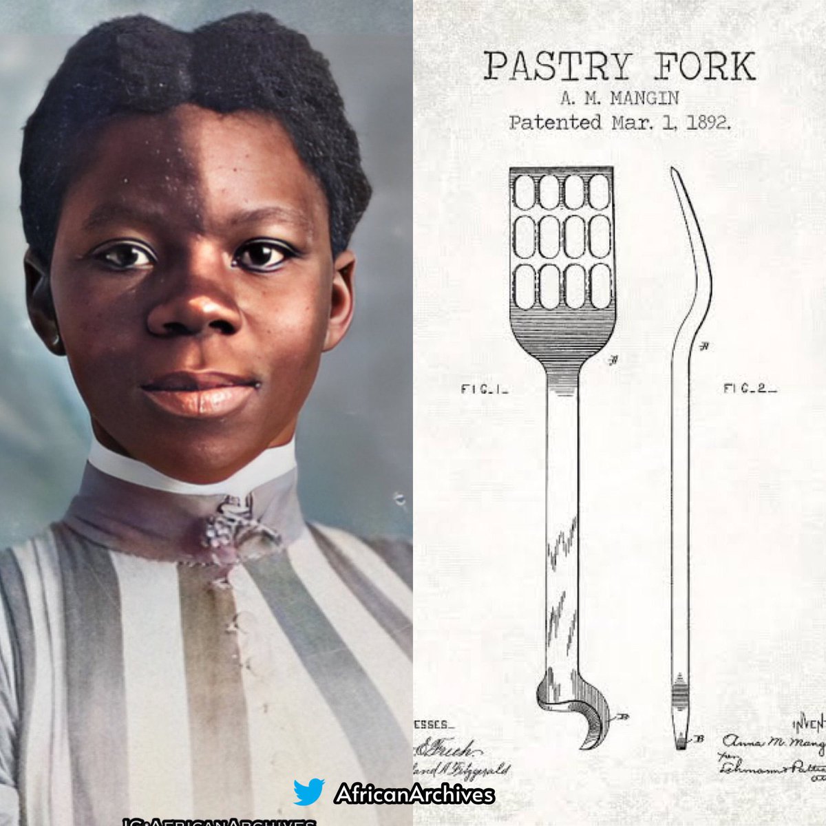 AfricanArchives's tweet image. For all those who love baking, but want the task to be made easy as possible. Anna M. Mangin foresaw your needs. She invented the pastry fork in 1891.

—Anna M. Mangin invented the pastry fork in 1891. The utensil was used to mix dough for pie crusts, cookies, butter and flour…