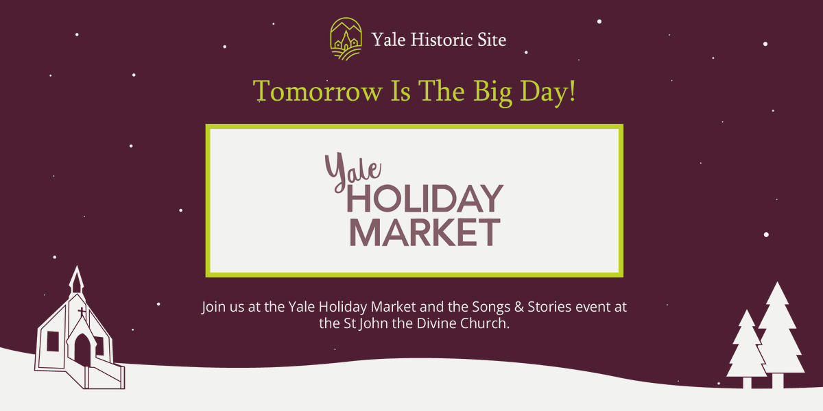 🎄✨ Join us tomorrow for Yale Holiday Market at the Community Centre! 🏰🎁 For added cheer, visit St. John the Divine Church, 4pm-6pm, for Forager Foundation's 'Songs & Stories' event. Let's celebrate Yale together! 🌟🎶 #YaleHolidayMarket #SongsAndStories #CommunityCelebration