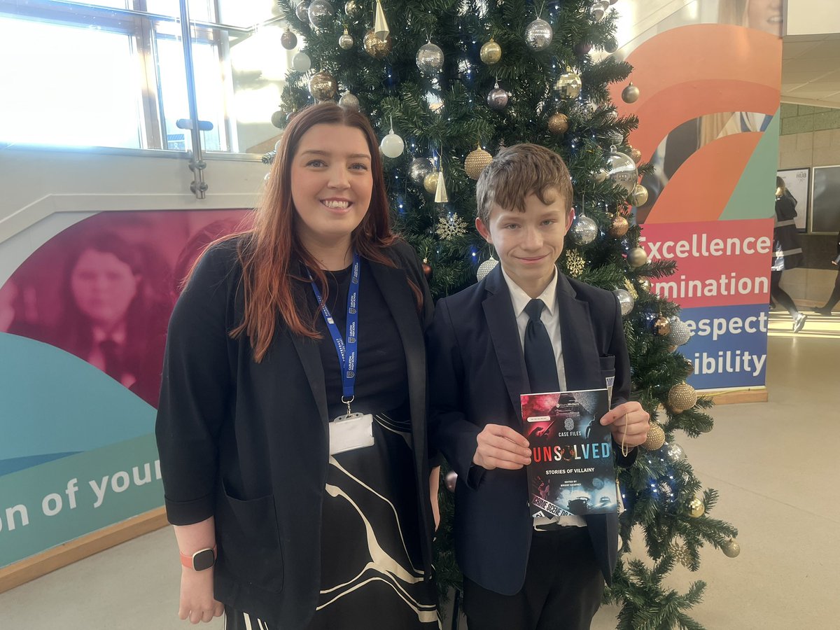 PATCarletonHigh's tweet photo. DJ in Year 10 is officially an author! Well done to DJ, who got his short story published in Young Writers: Unsolved @YoungWritersCW Miss Smith was so proud she got her very own signed copy. #excellence https://t.co/KfOPxvU841