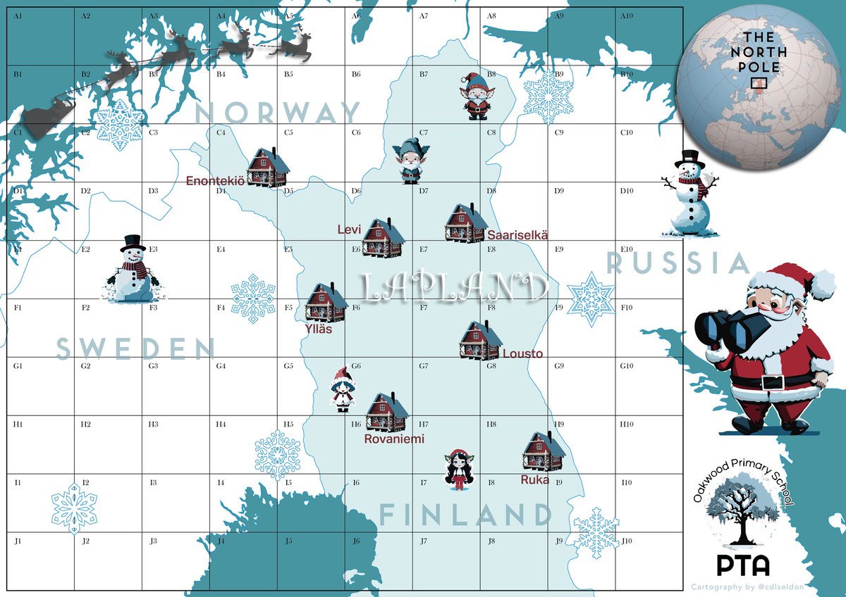 Day 30: Favourite #30DayMapChallenge 
Favourite time of the year. Who doesn’t love Christmas right? Clare made this for her son’s school fair. You have to guess where Santa dropped his presents!