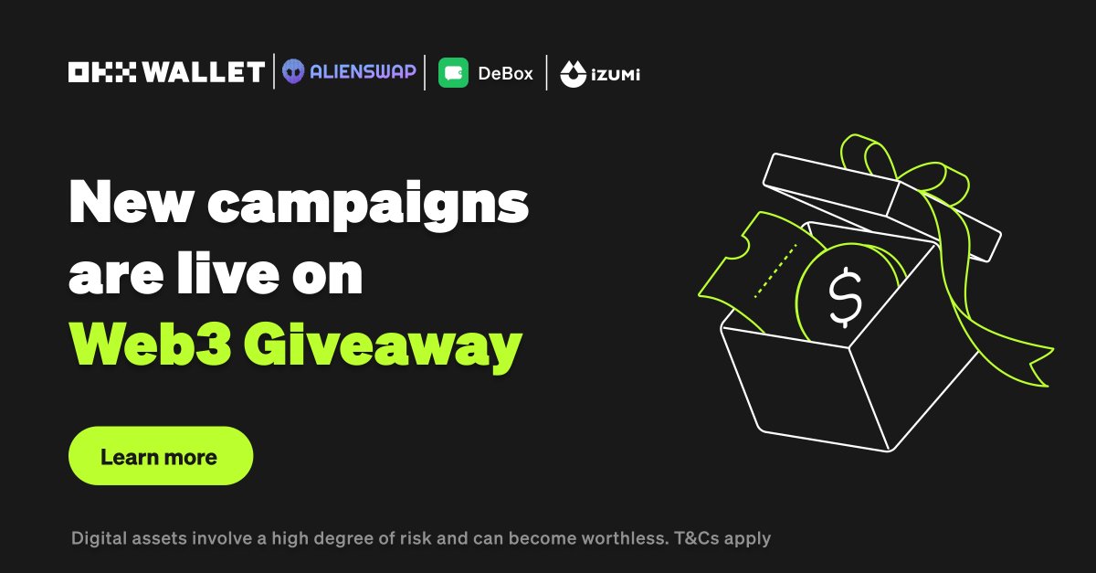 🎉 Unlock exclusive giveaways with just a few taps on the #OKX app!

🎁 Don't miss out on the #OKXWallet campaigns with <a href="/AlienSwap_NFT/">AlienSwap👽NFT Marketplace</a>, <a href="/DeBox_Social/">DeBox</a>, and <a href="/izumi_Finance/">iZUMi Finance | Nasdaq DAT</a>.

📌 OKX App > Wallet > More > Web3 Giveaway

Get the App 👉  bit.ly/40DRjiN