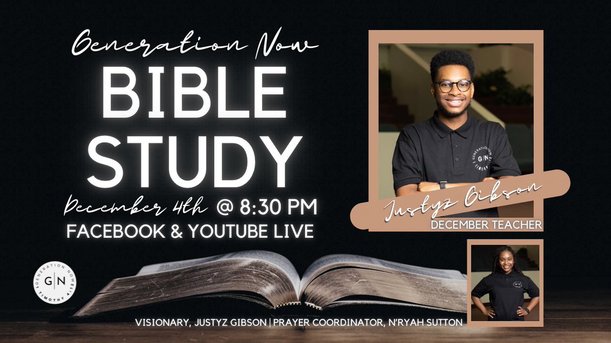 Join us Monday evening for our virtual bible study 😊📖🙌🏾✝️🔥!!

#GenerationNow #1Timothy412 #Christian #ChristianTeens #ChristianYouth #God #Jesus #HolySpirit #Youth #BibleStudy