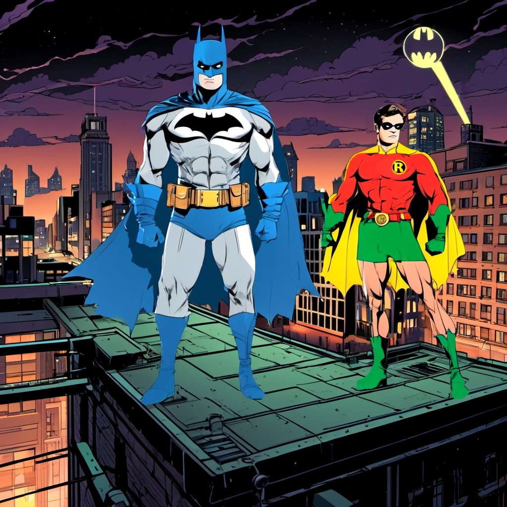 InfiniteHeroism's tweet photo. Responding to the Call for #Justice ⚖️in the Night! 🦇The #Batman Bruce Wayne and #Robin Dick Grayson 🦇#DynamicDuo team of #CapedCrusaders - #CrimeDoesNotPay! (fan image by Jeffrey Imm using hotpot #AI, Photoshop) #AIArtworks #aigeneratedart #AIComics #HeroAI https://t.co/uR6GAyhKPo