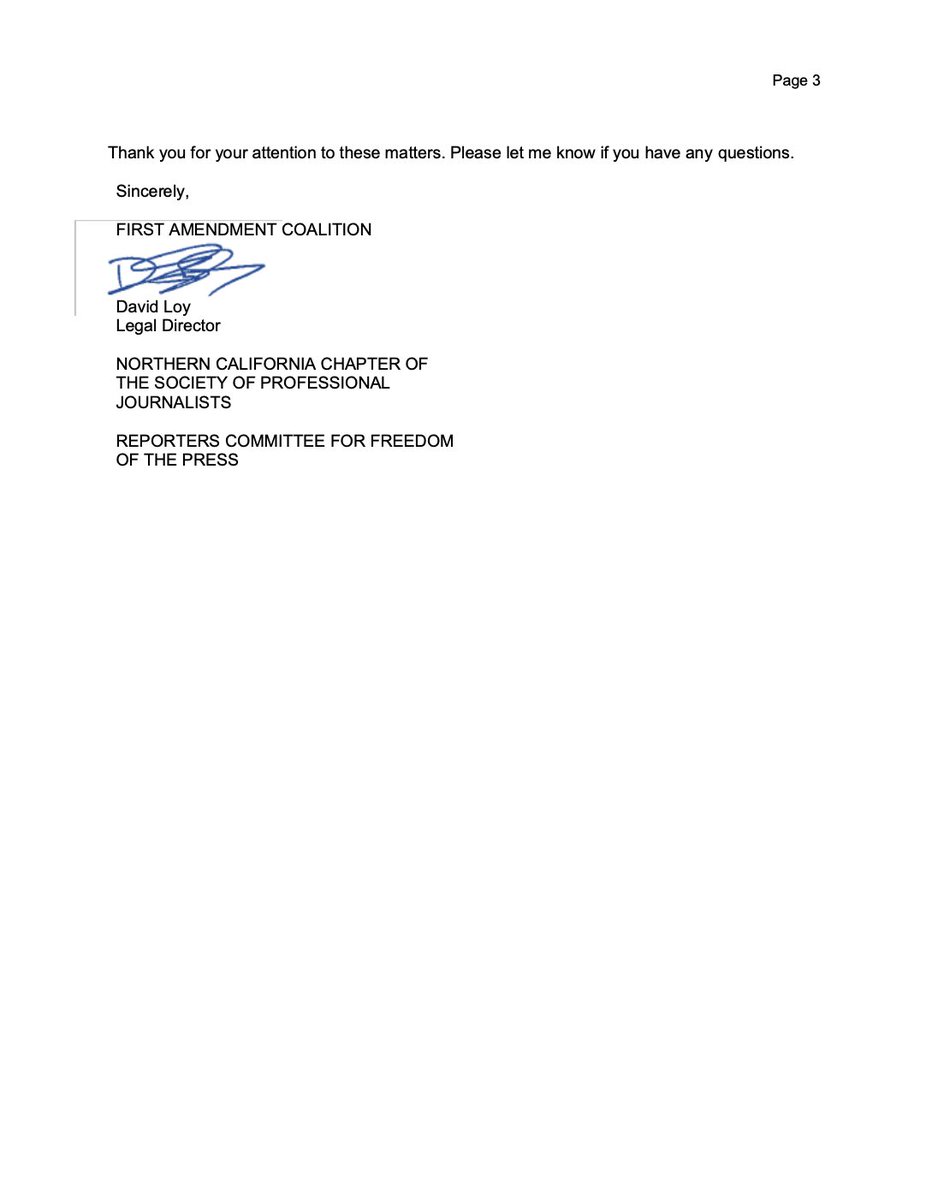 BerkeleyScanner's tweet photo. First Amendment groups to @AlamedaCountyDA Pamela Price: "At face value, your office’s position on attendance at press conferences violates the First Amendment because it unconstitutionally discriminates against segments of the press and interferes with editorial discretion." https://t.co/JSZIiWEkRs