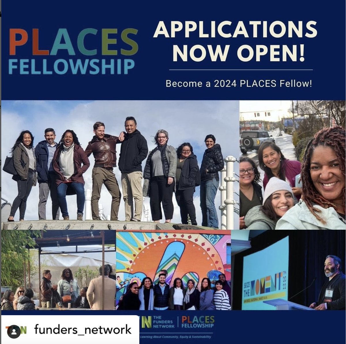 Applications for The Funder's Network #TFNPLACES 2024 Fellowship are now open!  Check it out and apply!  

forms.fundersnetwork.org/4949435