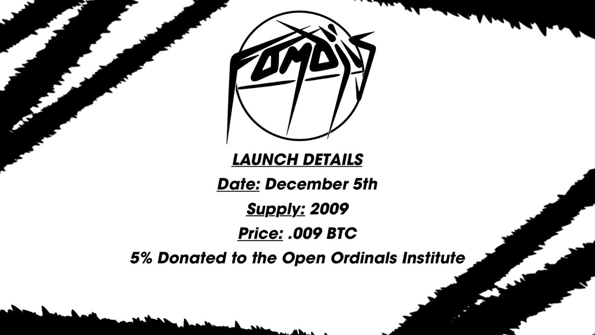 Fomojis 2.0 Launch Details! Supply: 2009 Price: 0.009 BTC 5% donated to The Open Ordinals Institute @ordinalsorg Without them none of this would be possible! Huge thanks to @rodarmor @raphjaph @veryordinally and @realizingerin