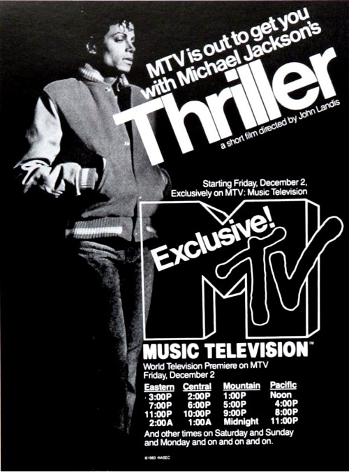 Dec 2, 1983: 40 years ago, Michael Jackson's iconic "Thriller" music video was broadcast for the 1st time on MTV. #80s