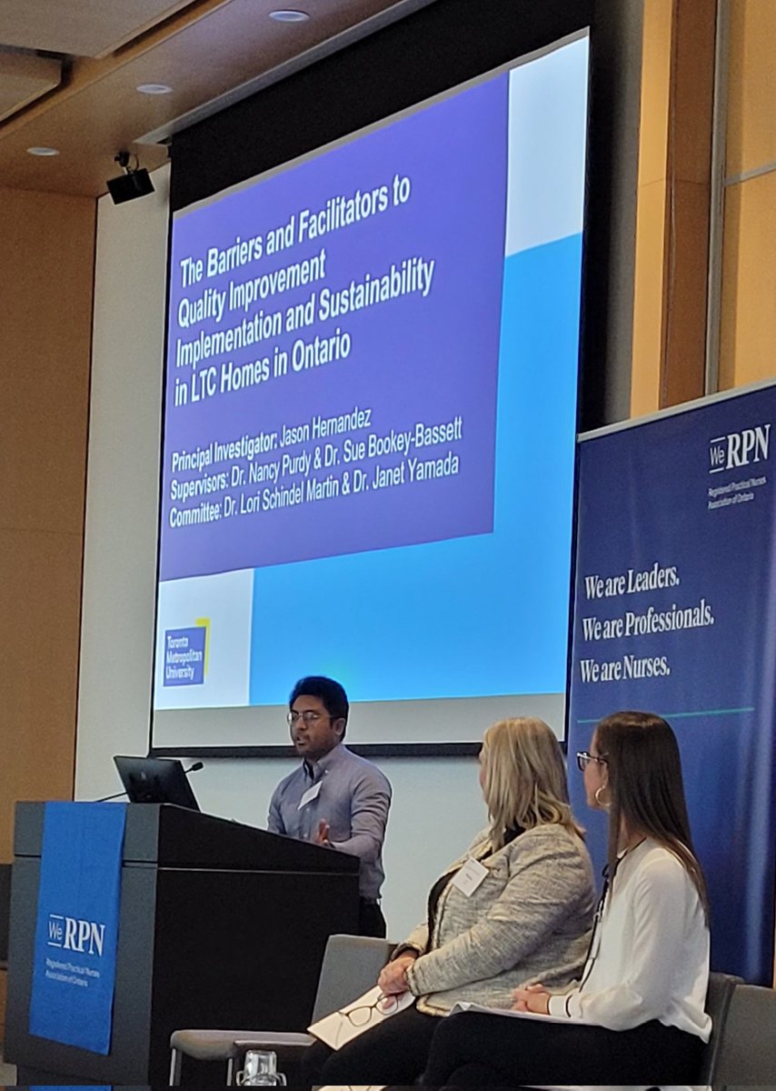 Proud of our MN thesis graduate presenting his research at the <a href="/we_rpn/">WeRPN</a> symposium on QI in LTC.
<a href="/jen_calver/">Jen Calver</a> 
<a href="/rosanra/">Rosanra (rosie), Yoon PhD, NP</a> 
<a href="/npurdytoday/">Nancy Purdy</a> 
@prof_melmasri 
<a href="/researchTMU/">Research – Toronto Metropolitan University</a>
