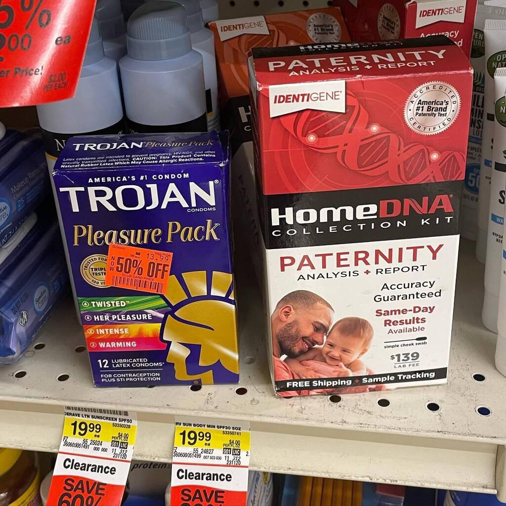 Maybe if you don’t buy the Safeway clearance condoms you won’t need the Safeway clearance paternity test. instagr.am/p/C0VC1oEx_yQ/