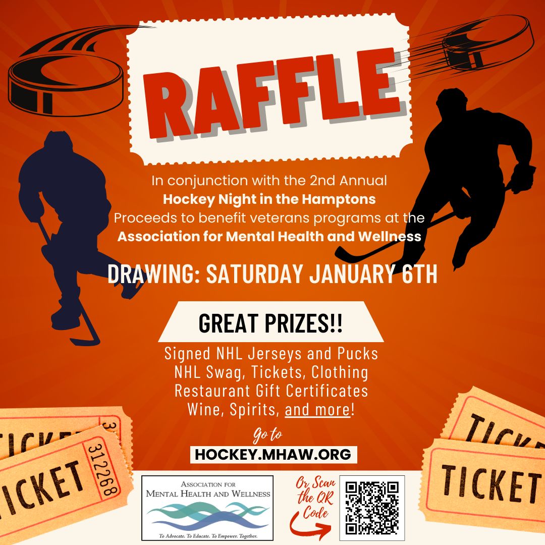 MHAWSuffolk's tweet photo. 🏒🌟 Join our RAFFLE for Veterans' Mental Health! Win NHL gear, tickets, swag, clothing, restaurants, wine, spirits &amp; more. Support vital programs at MHAW. Drawing: Jan 6 🎟️

🔗 https://t.co/K2PqAPkQgJ

#SupportOurVeterans #MHAWRaffle #MentalHealthMatters #WinBigSupportBig #MHAW https://t.co/ucbfR3NL0m