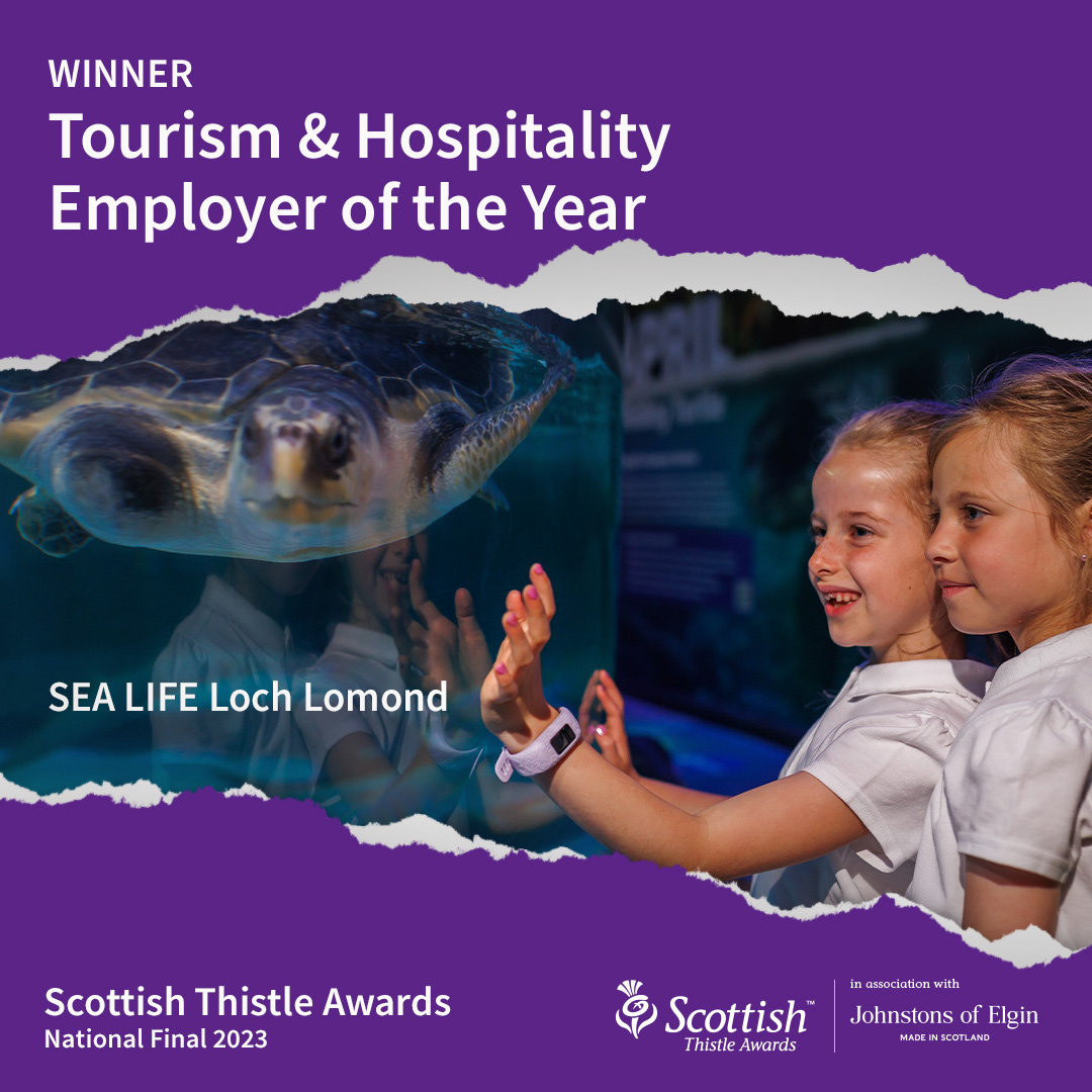 The winner of the Tourism &amp; Hospitality Employer of the Year Award goes to Sea Life Loch Lomond <a href="/LLSEALIFE/">Loch Lomond SEA LIFE</a> They were described as demonstrating commitment to staff by providing a strong support network #ThistleAwards