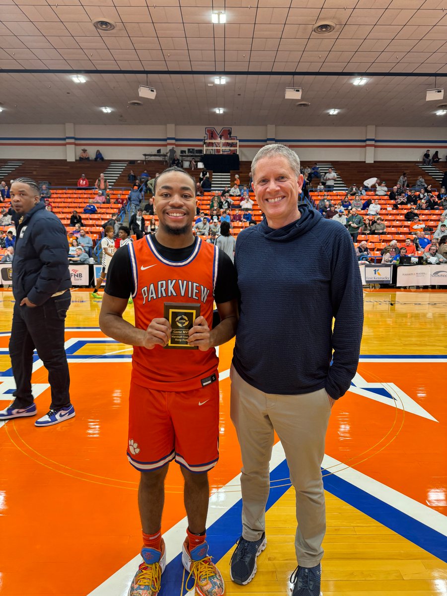 Game 1 is in the books as <a href="/parkview_hoops/">Parkview Basketball</a> defeats Graves County 71-62.

Game MVP honors goes to Chasz Holmes (10 pts, 3 rebounds, 4 assists, 1 block)!

Thanks to our title sponsor <a href="/CFSBank/">CFSB</a>  President Jason Jones for presenting the award!