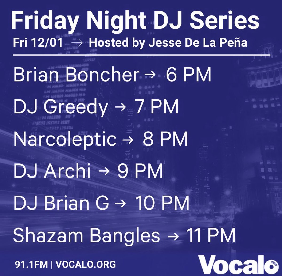 DjGreedy (@dj_greedy) on Twitter photo Happy Friday! Check out my mix tonight, 7pm on 91.1fm <a href="/Vocalo/">Vocalo Radio 91.1</a> Friday Night Dj Series hosted by <a href="/jessedelapena/">Jesse De La Pena</a> Happy Friday! Check out my mix tonight, 7pm on 91.1fm <a href="/Vocalo/">Vocalo Radio 91.1</a> Friday Night Dj Series hosted by <a href="/jessedelapena/">Jesse De La Pena</a>