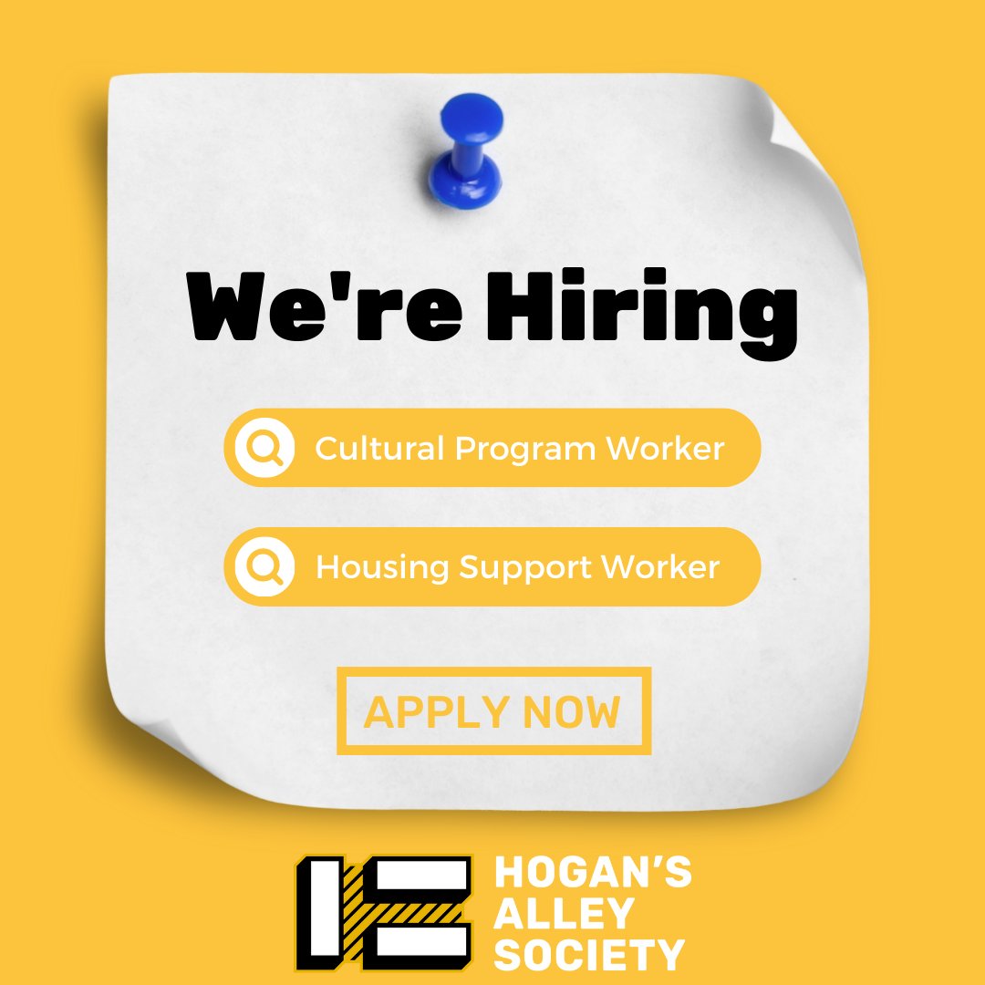 hogans_alley's tweet photo. We're Hiring! 
Housing Suport Worker: https://t.co/oeuWgx7N1E
Cultural Program Worker:
https://t.co/C0qwESRfn2 https://t.co/PChjI8zgNK