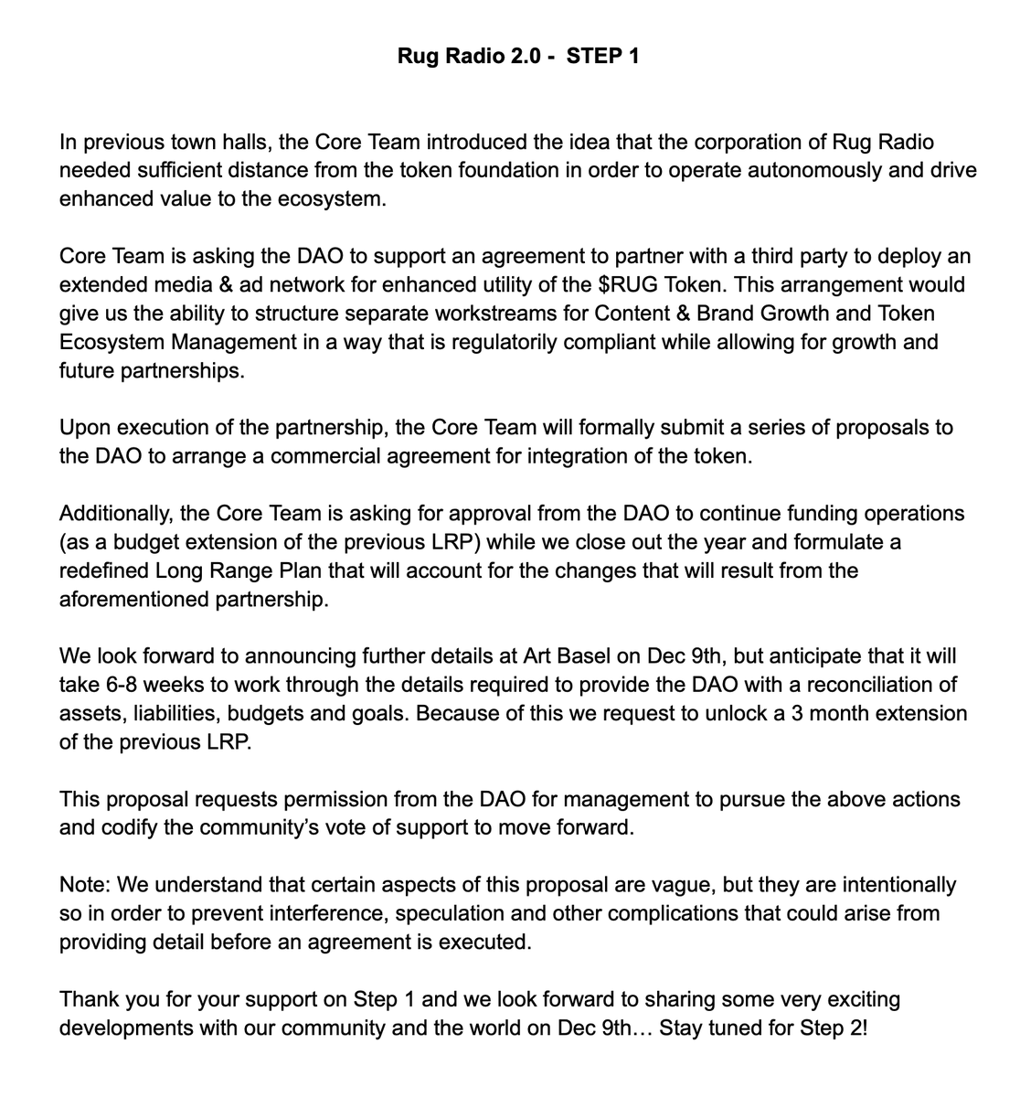 $RUG Enhanced Utility and LRP Extension Proposal 

This post opens the 48-hour commentary period