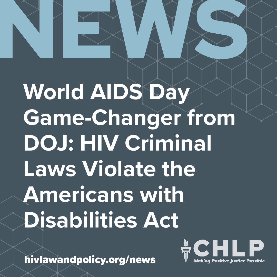 BREAKING: In response to a complaint filed by CHLP, the U.S. Department of Justice found today that the enforcement of Tennessee’s aggravated prostitution statute against people living with HIV violates the Americans with Disabilities Act. Read: hivlawandpolicy.org/news/news-rele…