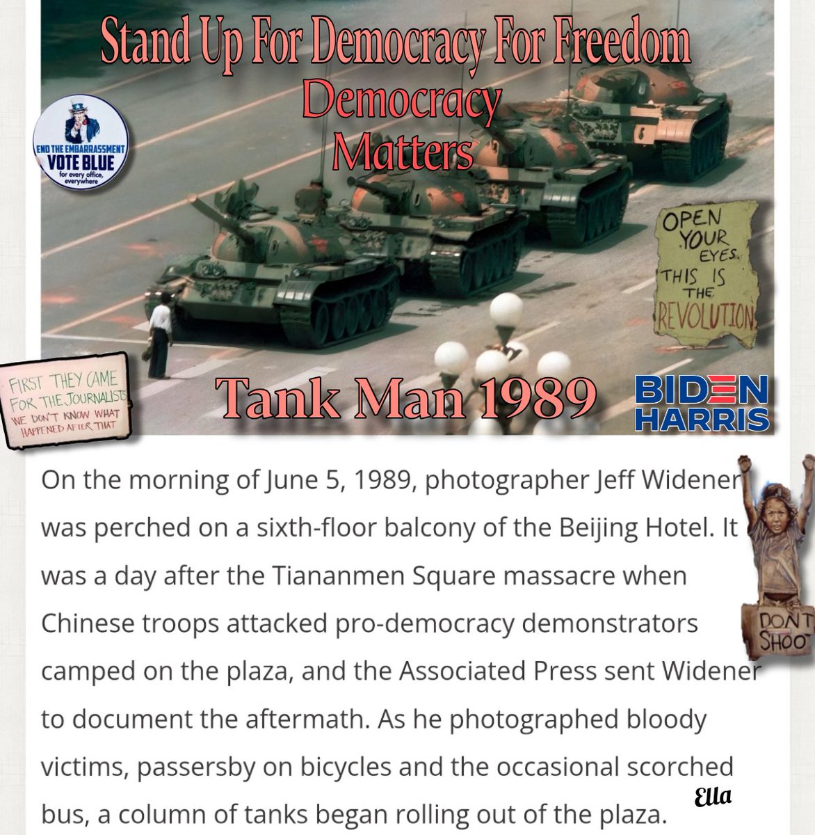 We've posted a lot about WWII though there are many who may not know about #TiananmenSquare in #China when the Young people stood up against the mighty communist. This iconic picture shows a young 'tank man' standing waiting to see what they would do. Not all acts are successful
