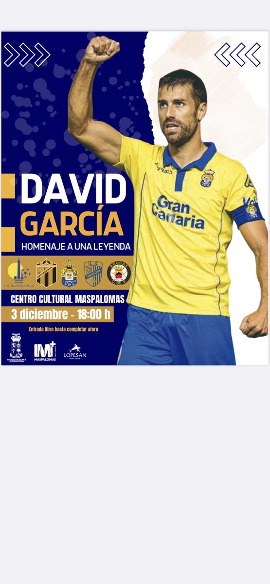 Ramon_SuarezO's tweet photo. Domingo día 3 diciembre a las 18:00h en Centro Cultural de Maspalomas homenaje a una leyenda del fútbol David Garcia 474 partidos oficiales en @UDLP_Oficial @LaLiga @AytoSBT @FFLasPalmas @Lopesan @pacogcaridad #CDMaspalomas @UDVecindario @UDTamaraceite @arucascf @LarryAlvarez67 https://t.co/65MeceoOba