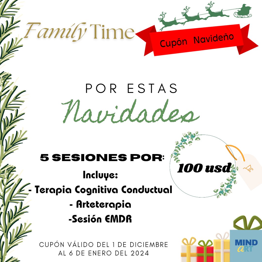 mindartpsy's tweet photo. Llegó Diciembre y ya está disponible el cupón Navideño 🎄 de @mindartpsy para que lo regales a un ser querido o te regales un inicio de proceso para que encuentres junto al espíritu navideño tu equilibrio y paz mental ⛄🦌

Reserva +593991960911
#saludmental #terapiaonline
#promo https://t.co/LRq4Kootlf