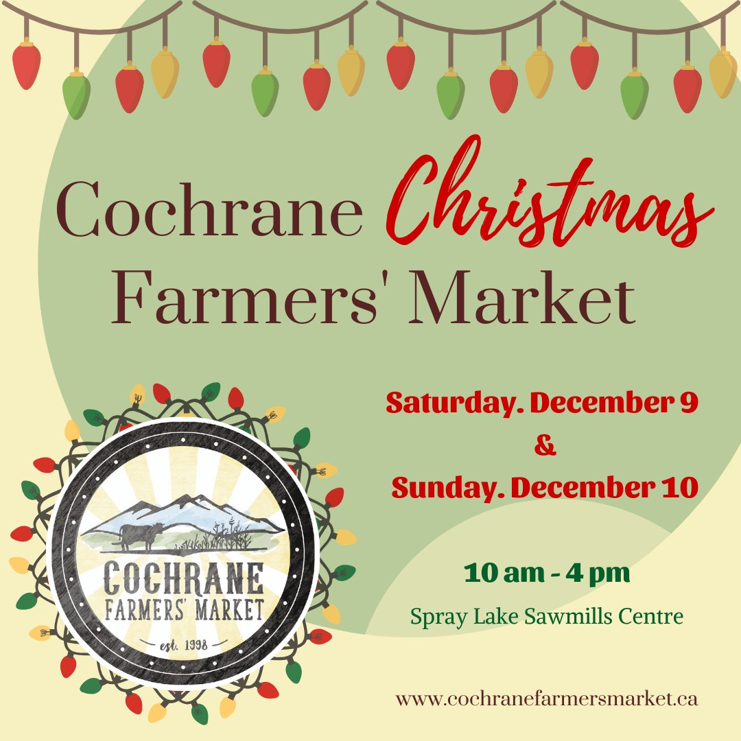 cochranefarmers's tweet photo. Cochrane Christmas Farmers' Market!
2 days | 2 floors | 130+ vendors | great opportunity to support local makers, bakers & growers #shoplocal
Info: https://t.co/jB9wPOoQbB
#eatlocal #visitCochraneAB #ExploreCochrane #ABLocalFood #ABFarmersmarket #CochraneAB #Christmasmarket https://t.co/hp0b656FXq
