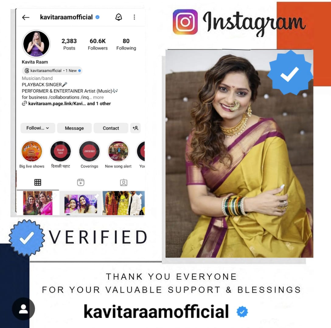 kavitaraam's tweet photo. Thank you Instagram family for the blue tick received on my profile. Feeling fantastic🙏
#kavitaraam #playblacksinger #Performer #entertainer #youtuber #musicislife #Verified https://t.co/yO19W1XlSu