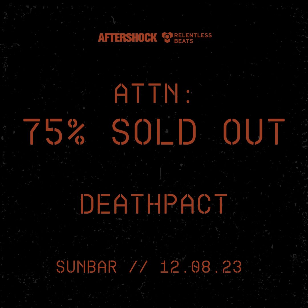 RelentlessBeats's tweet photo. THE RETURN OF @deathpact. NEXT FRIDAY AT SUNBAR. 75% SOLD OUT. Madness ensues as @itsprice__, @jonissounds, + @arborealbeats get our evening started ⚠️ Tickets available at https://t.co/HBylXDpjK0. Proceed with caution. https://t.co/HuDcCbZwfH