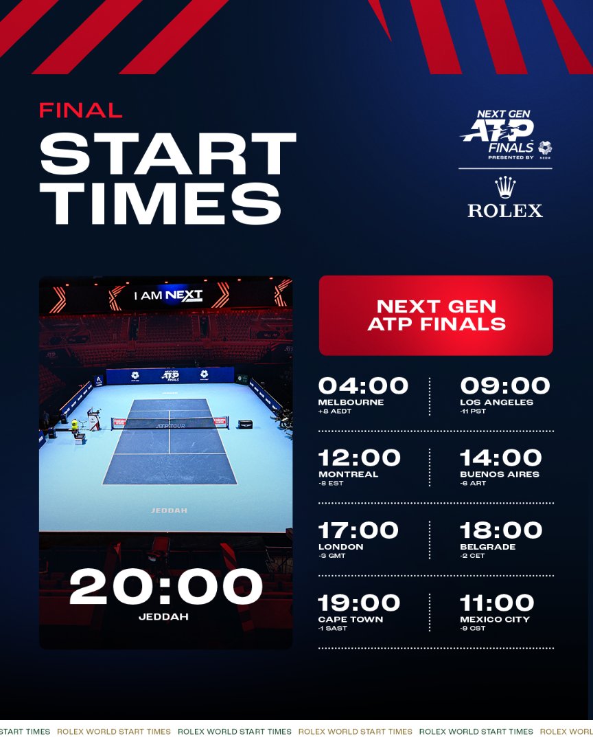 nextgenfinals's tweet photo. Set your ⏰ &amp; get your 🍿 ready!

@ROLEX | #StartTime | #partner https://t.co/1Rvyim7JhF