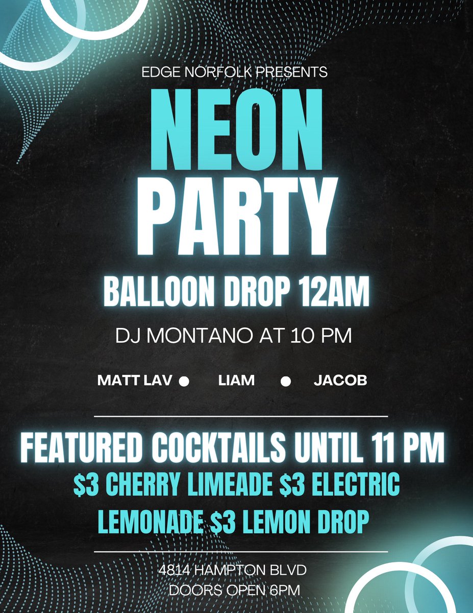 Norfolk Edge (@norfolkedge) on Twitter photo Running back the neon party!
We were packed the last time we did it!
Night crew:
<a href="/MisterWehttam/">Matt Lav 🏄♂️</a>
<a href="/liamlynch__/">liam lynch</a>
<a href="/Jacobrkn/">jacob knickerbocker</a>
We got another balloon drop at midnight so get there before the line starts up!🎈🎈🎈 Running back the neon party!
We were packed the last time we did it!
Night crew:
<a href="/MisterWehttam/">Matt Lav 🏄♂️</a>
<a href="/liamlynch__/">liam lynch</a>
<a href="/Jacobrkn/">jacob knickerbocker</a>
We got another balloon drop at midnight so get there before the line starts up!🎈🎈🎈