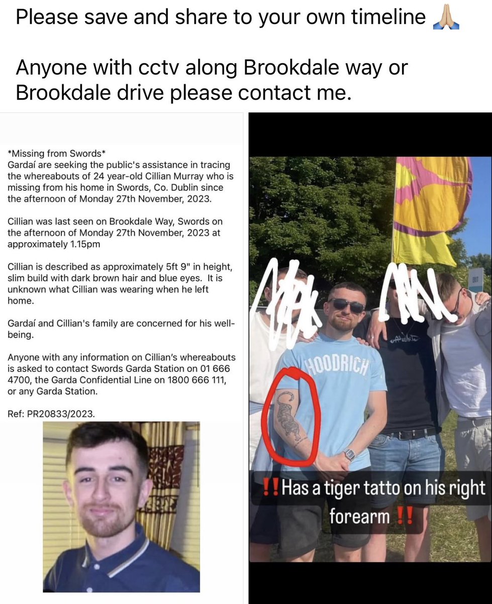 maurice_murphy1's tweet photo. Spreading the word of Cillian Murray missing from Swords at the minute 

Can everyone share/repost this please to spread the word🙏🏼 https://t.co/0fHsZmK6gU