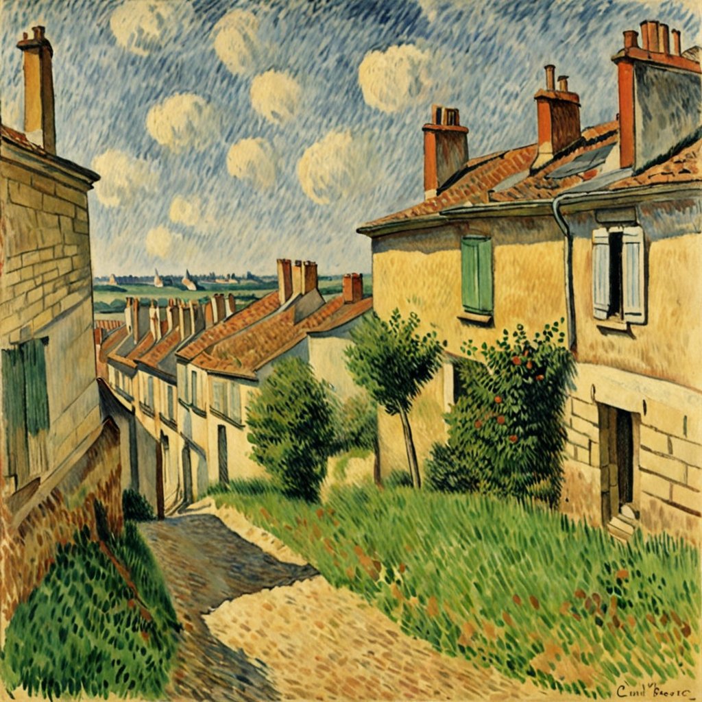 Strolling through Cézanne's 'The Street' we find rhythm in the rooftops and a dance in the clouds. A serene harmony in blue and yellow whispers of peaceful, pastoral life. #Cézanne #PostImpressionism #ArtLovers