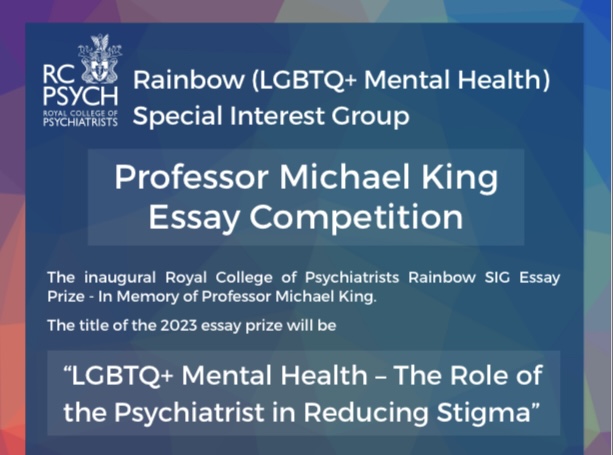 🌈 Rajesh Mohan @raj-psyc.bsky.social (@raj_psyc) on Twitter photo The <a href="/rcpsych/">Royal College of Psychiatrists</a> inaugural Prof Michael King essay prize- for medical students & trainees <a href="/rcpsychRainbow/">Royal College of Psychiatrists Rainbow SiG 🌈</a> . Deadline 31/12/23
Theme: LGBTQ+ mental health: the role of the psychiatrist in reducing stigma
rcpsych.ac.uk/members/specia… The <a href="/rcpsych/">Royal College of Psychiatrists</a> inaugural Prof Michael King essay prize- for medical students & trainees <a href="/rcpsychRainbow/">Royal College of Psychiatrists Rainbow SiG 🌈</a> . Deadline 31/12/23
Theme: LGBTQ+ mental health: the role of the psychiatrist in reducing stigma
rcpsych.ac.uk/members/specia…