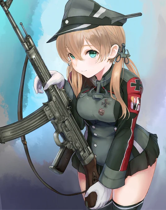 以前描いたオイゲンちゃんをレタッチしました。 #艦これ #プリンツ・オイゲン #StG44